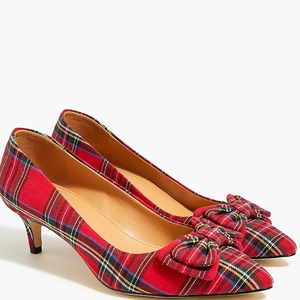 NEW in box! J. Crew Esme Plaid Tartan Kitten Heels Pump with Bow NWT